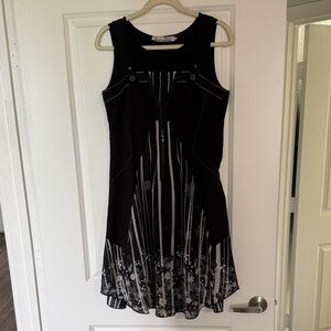 Black Floral Stripe Sleeveless Dress - Unknown Brand